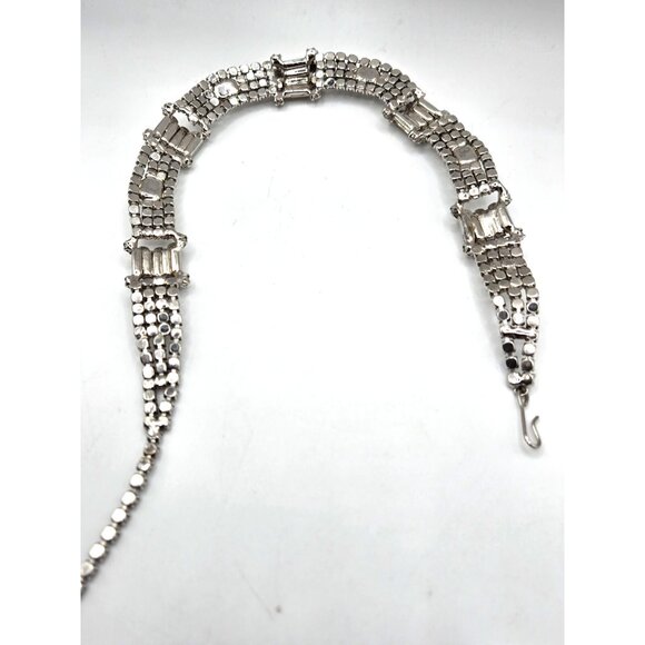 Vintage 1950s Clear Rhinestone Bib Necklace & Screwback Earrings Set Glam - Picture 7 of 9
